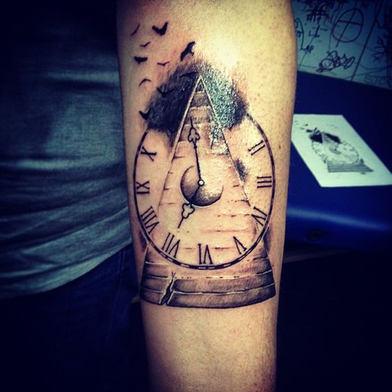 Pyramid Clock Tattoo Design For Sleeve
