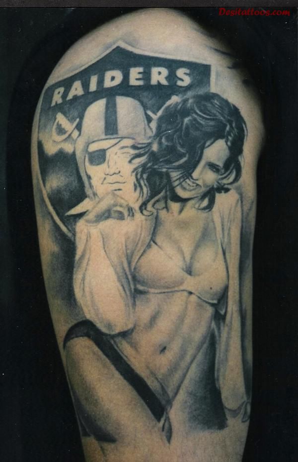 Raiders Sports Tattoo On Half Sleeve