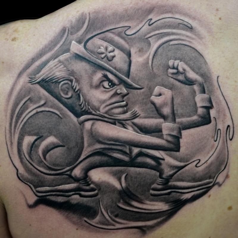 Realistic Irish Tattoo On Left Back Shoulder
