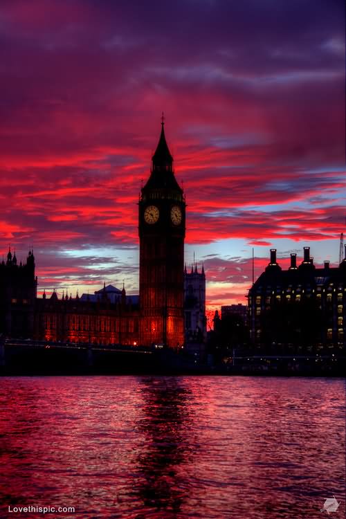 Red Sunset Over Big Ben, London