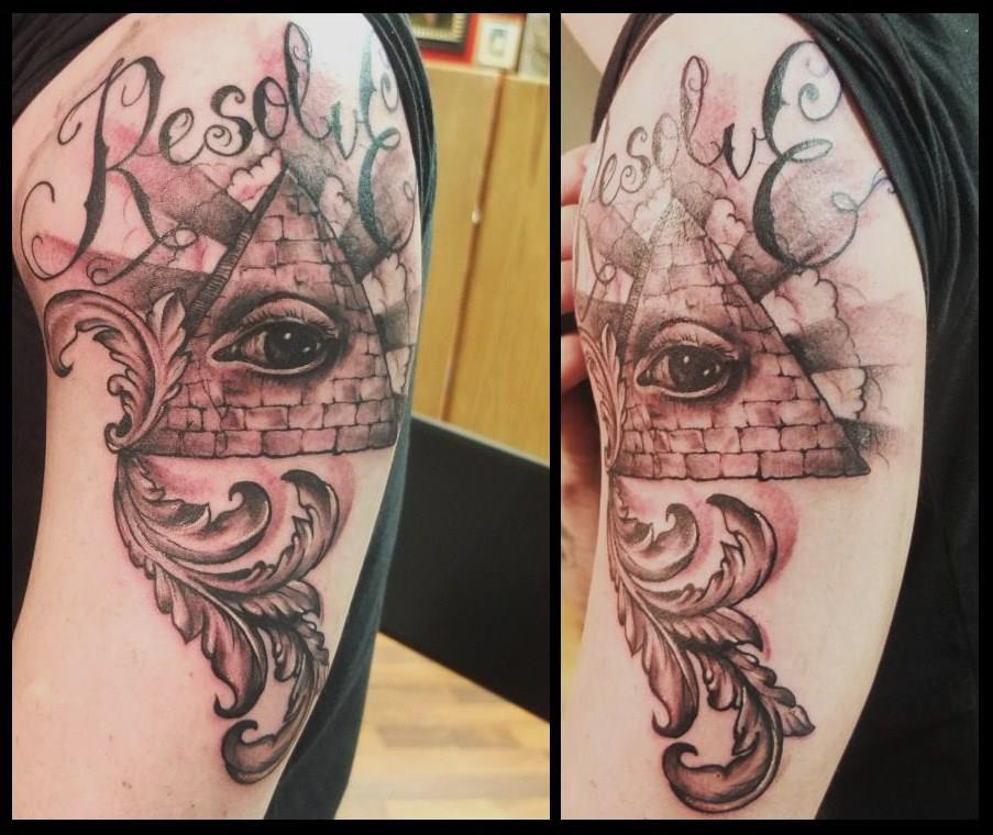 Resolve - Eye In Pyramid Tattoo On Half Sleeve