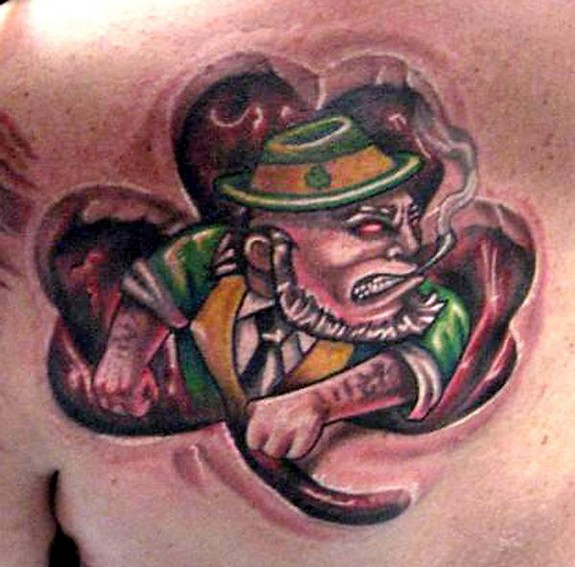 Ripped Skin Irish Tattoo On Front Shoulder