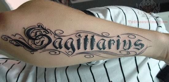 Sagittarius Word Tattoo Design For Forearm