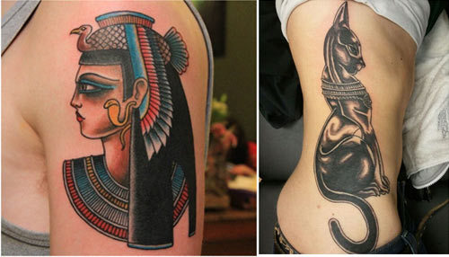 Side Rib And Half Sleeve Egyptian Tattoo