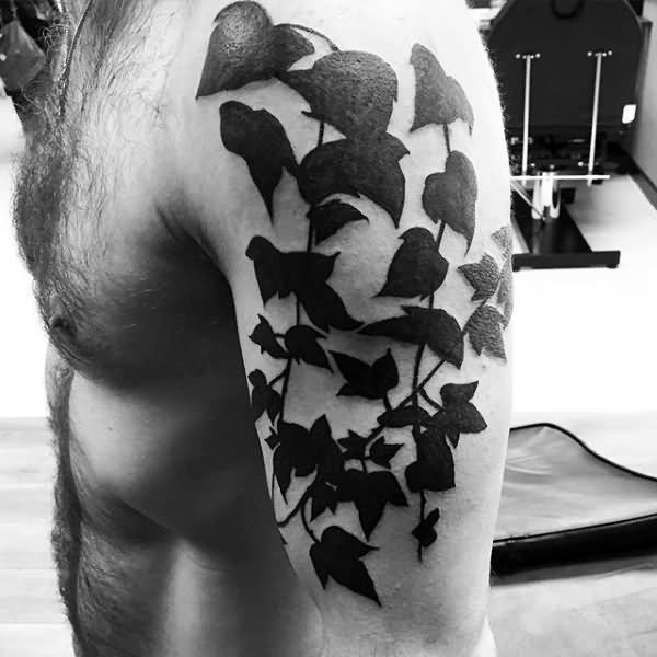 Silhouette Ivy Vine Tattoo On Man Left Half Sleeve