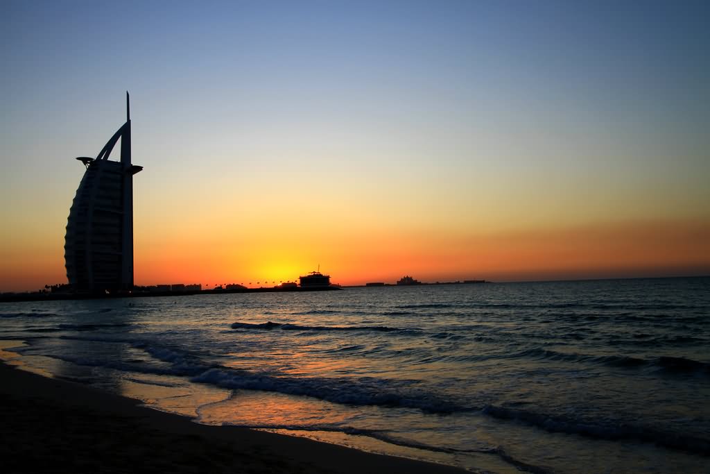 Silhouette View Of The Burj Al Arab During Sunset