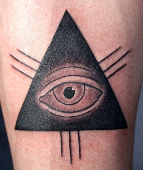 Simple Black Ink Eye In Triangle Tattoo Design