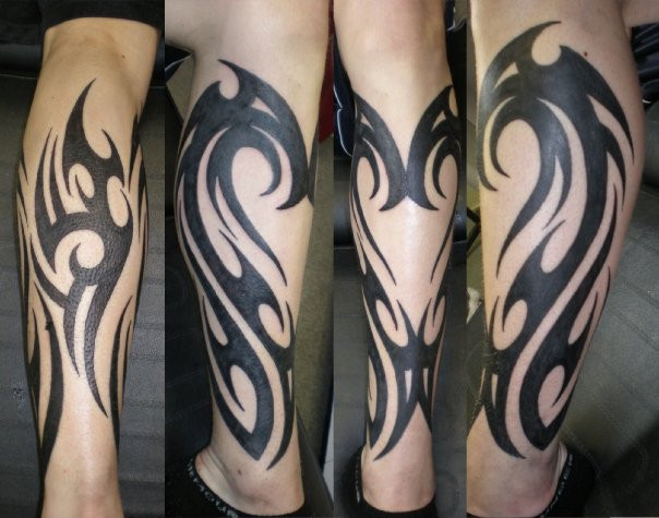 Simple Black Tribal Tattoo On Leg By Tiara