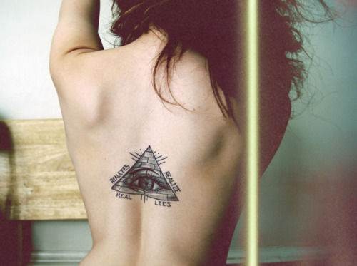 Simple Eye In Pyramid Tattoo On Girl Back