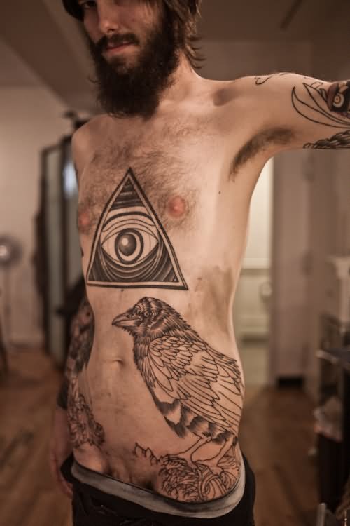 Simple Eye In Pyramid Tattoo On Man Chest