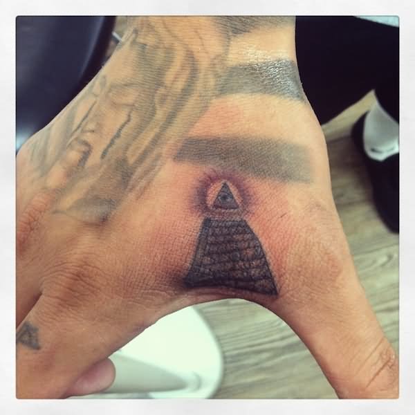 Simple Illuminati Eye Pyramid Tattoo On Hand