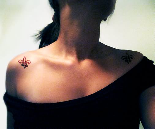 Small Fleur De Lis Tattoos On Both Shoulders
