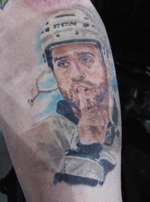Sports Player Portrait Tattoo On Arm