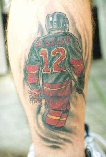 Sports Player Tattoo On Back Leg
