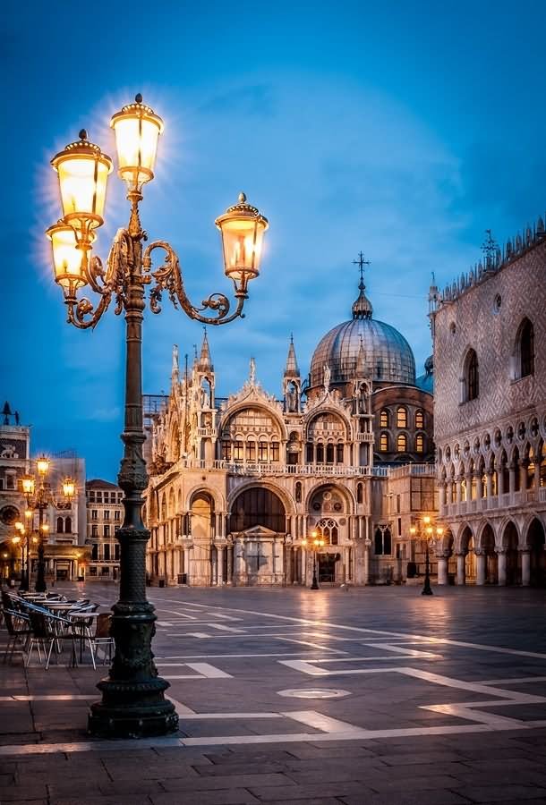 St Mark's Basilica View With Street Lamp And Doge's Palace