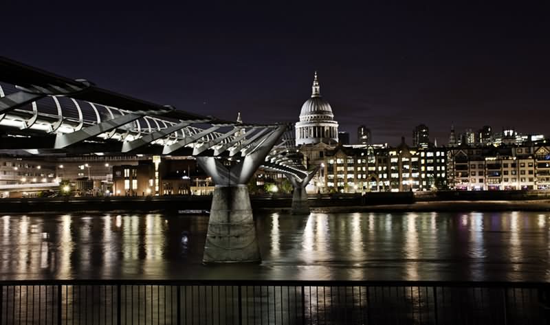 St Paul's Cathedral And Millennium Bridge At Night