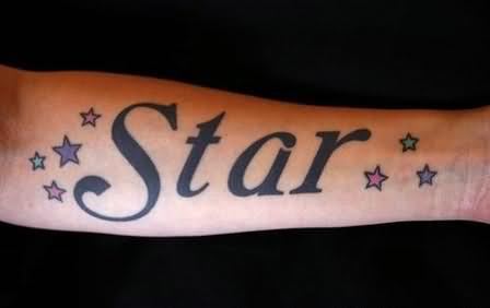 Star Word With Stars Tattoo On Forearm