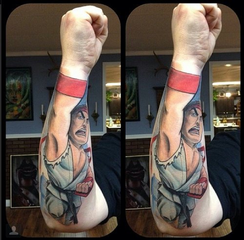 Streetfighter Video Game Tattoo On Right Arm