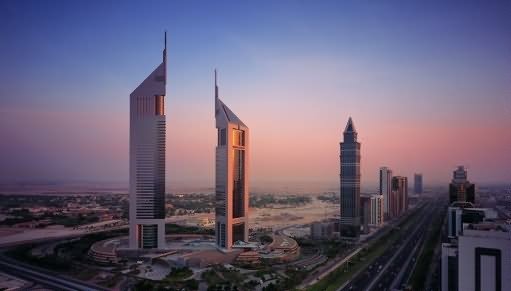 Sunset View Of The Emirates Towers Dubai