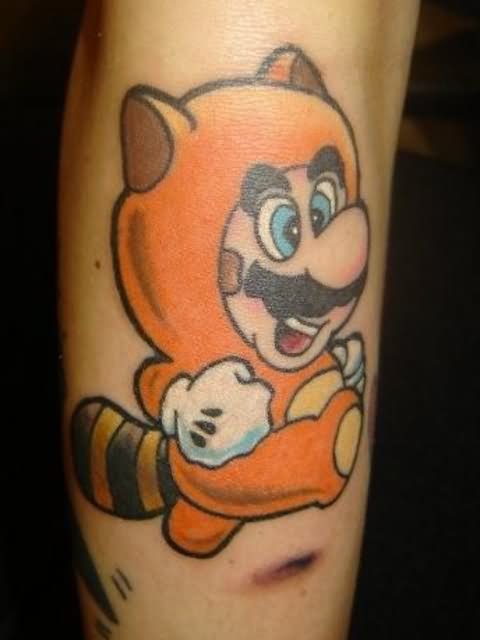 Tanooki Suit Mario Video Game Tattoo On Sleeve