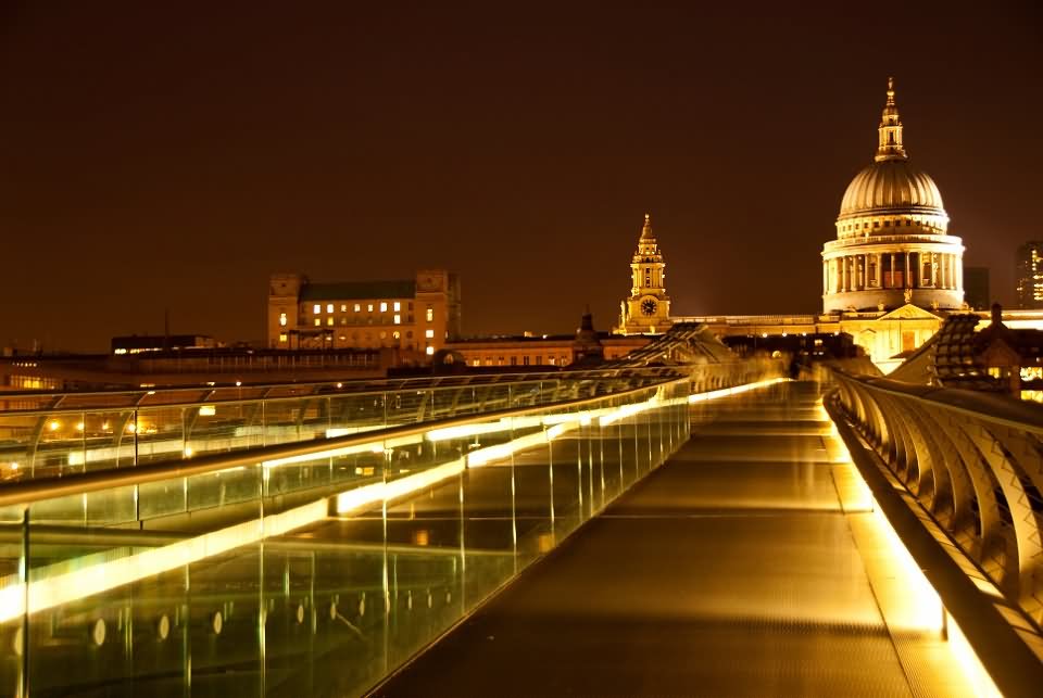 The Millennium Bridge And St Paul's Cathedral At Night