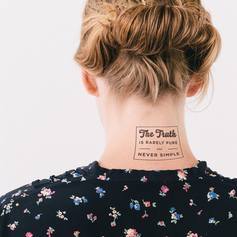 The Truth Literary Tattoo On Girl Back Neck