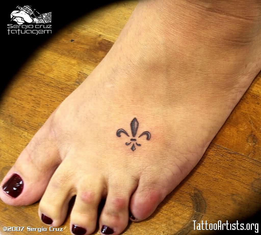 Tiny Fleur De Lis Tattoo On Left Foot For Girls