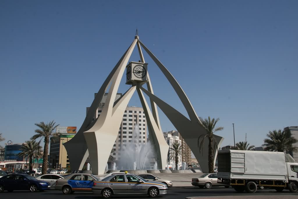 Traffic Passing From Deira Clock Tower Roundabout