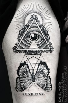 Triangle Eye With Butterfly Tattoo Design