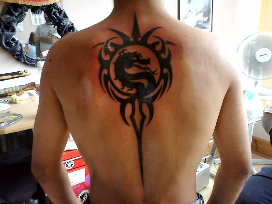 Tribal Dragon Video Game Tattoo On Back by Trilbymonkey