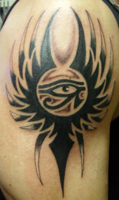 Tribal Egyptian Eye Tattoo On Shoulder