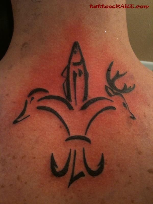 Tribal Fleur De Lis Country Tattoo On Upper Back