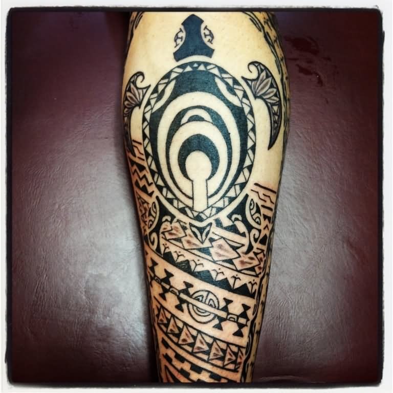 Tribal Turtle Tattoo Design For Leg