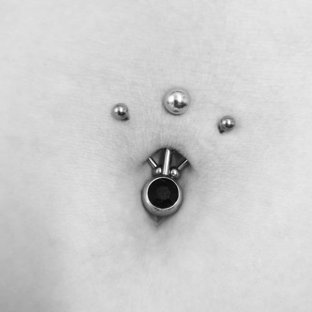 Triple Belly Piercing With Studs