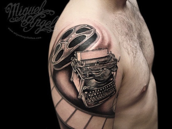 Typewriter And Film Strip Cinema Tattoo by Miguel Angel