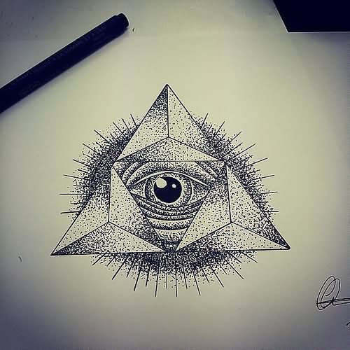 Unique Dotwork Eye In Pyramids Tattoo Design