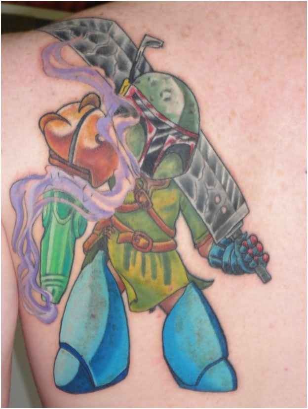 Video Game Tattoos On Left Back Shoulder