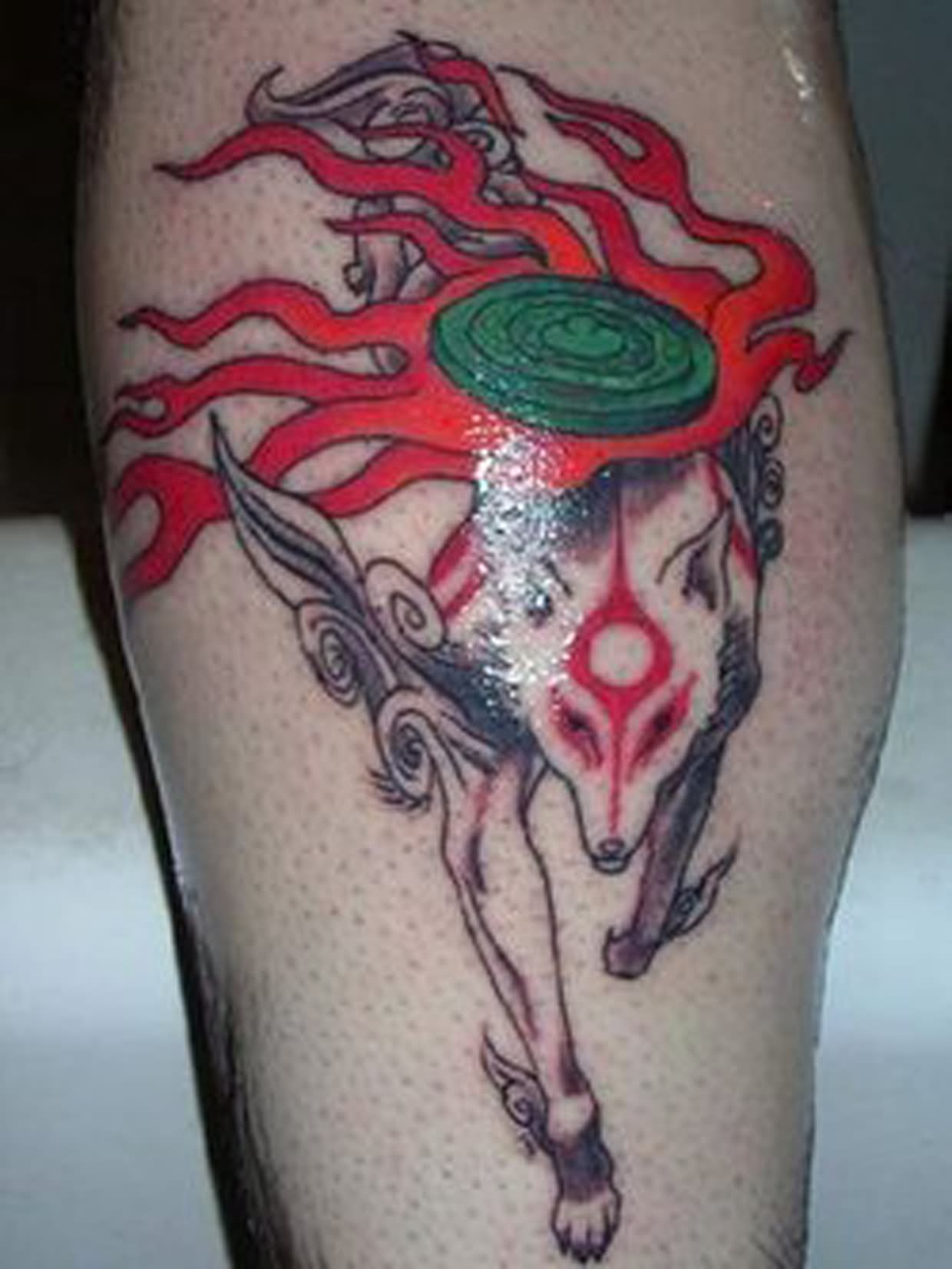 Video Game Wolf Tattoo On Leg