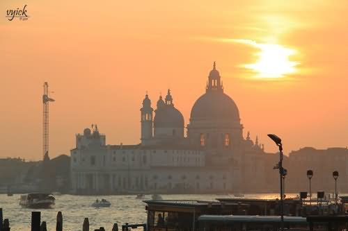 View Across The Canal Grande At The Santa Maria della Salute During Sunset