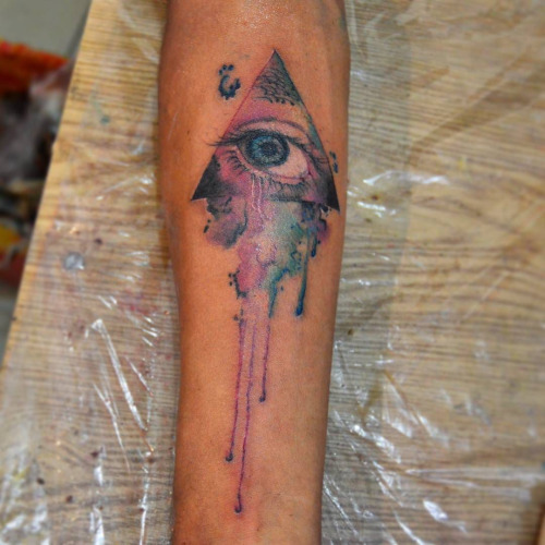 Watercolor Eye In Pyramid Tattoo Design For Sleeve