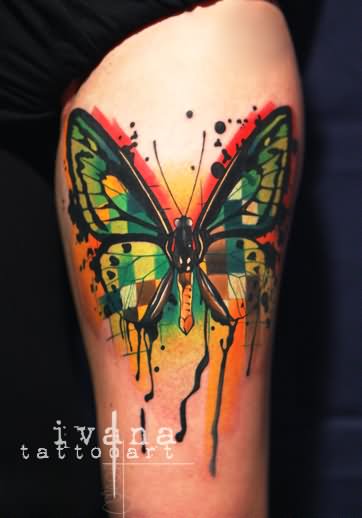 Watercolor Funky Butterfly Tattoo Design For Half Sleeve By Ivana
