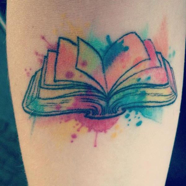 Watercolor Literary Book Tattoo Design