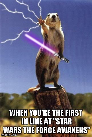 When You Are The First In Line At Star Wars The Force Awakens Funny Squirrel Meme Picture
