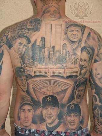 Yankees Players Sports Tattoo On Full Back