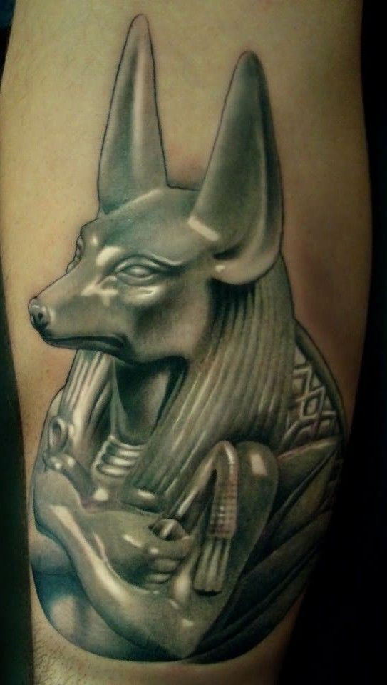 3D Anubis Tattoo On Leg