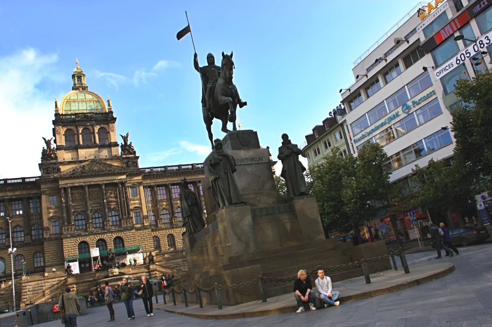 A Statue Of Saint Wenceslas In The Upper Part Of The Wenceslas Square In Prague