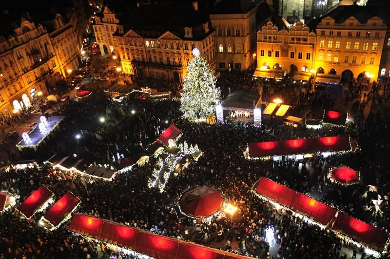 Adorable Aerial View Of Christmas Markets At Old Town Square