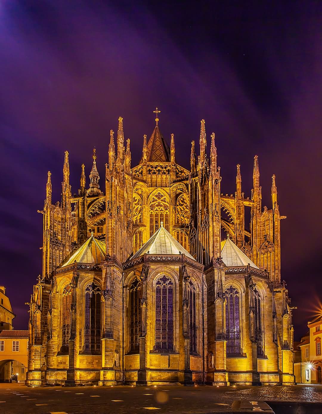 Adorable Front View Of St Vitus Cathedral At Night
