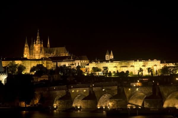 Adorable Night View Of The Charles Bridge And Prague Castle