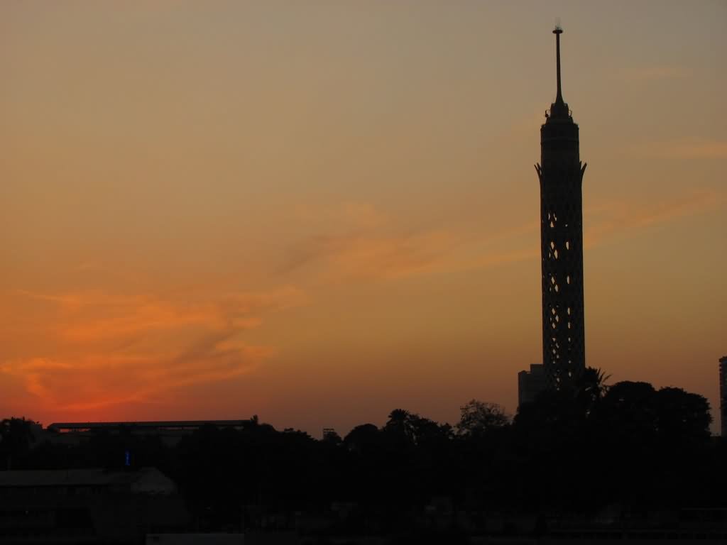 Adorable Silhouette View Of Cairo Tower During Sunset